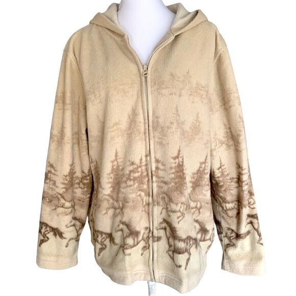 Bit & Bridle Vintage Fleece Running Horses Zip Up Sz M - Picture 1 of 6